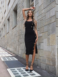 Abito midi con bottoncini oro - R.a. Boutique 