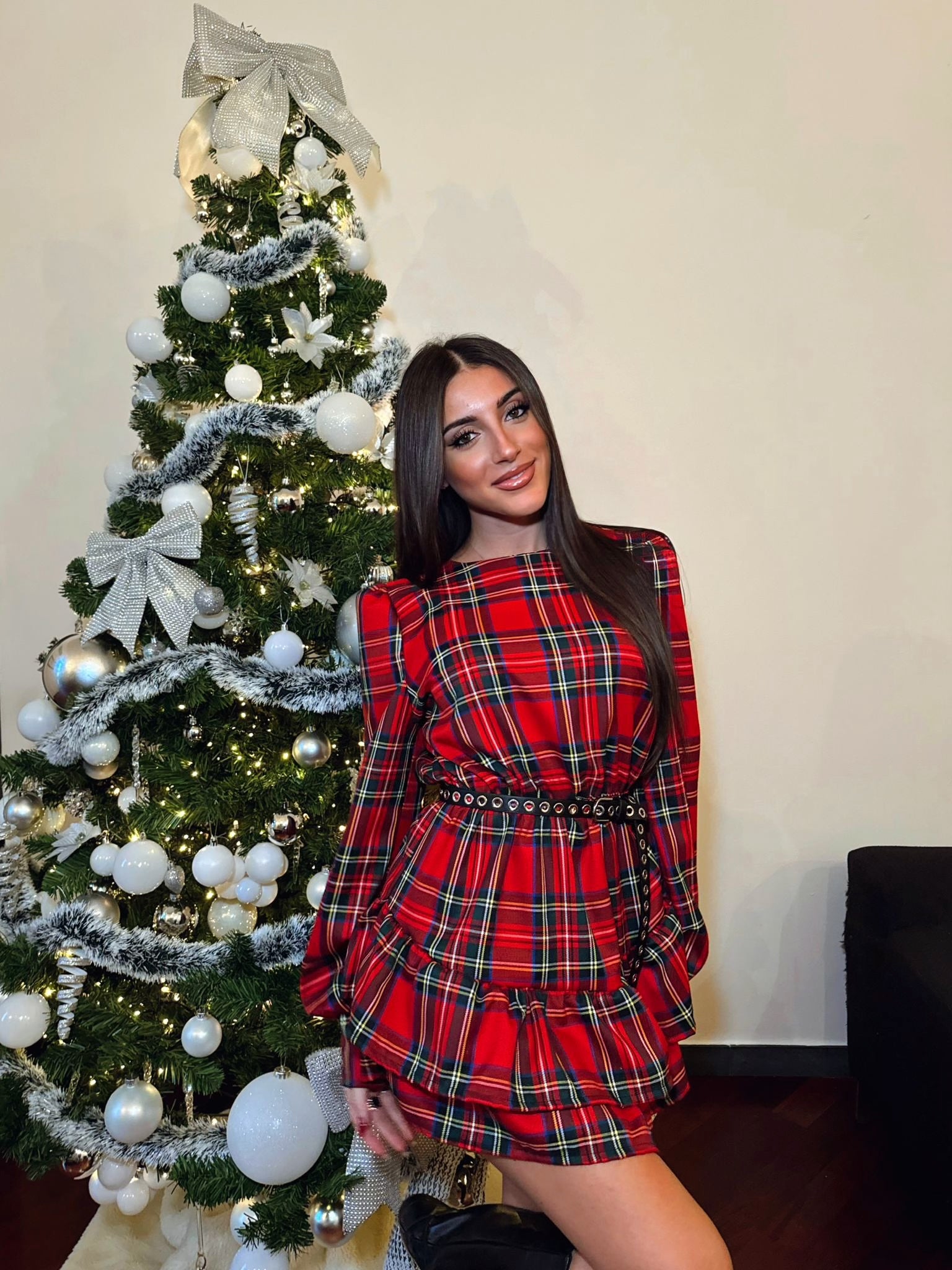 Abito Corto Vestito Rosso Scozzese Abito Scozzese Rosso Donna