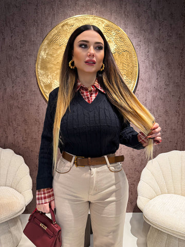 Maglioncino con camicia integrata a quadri - R.a. Boutique