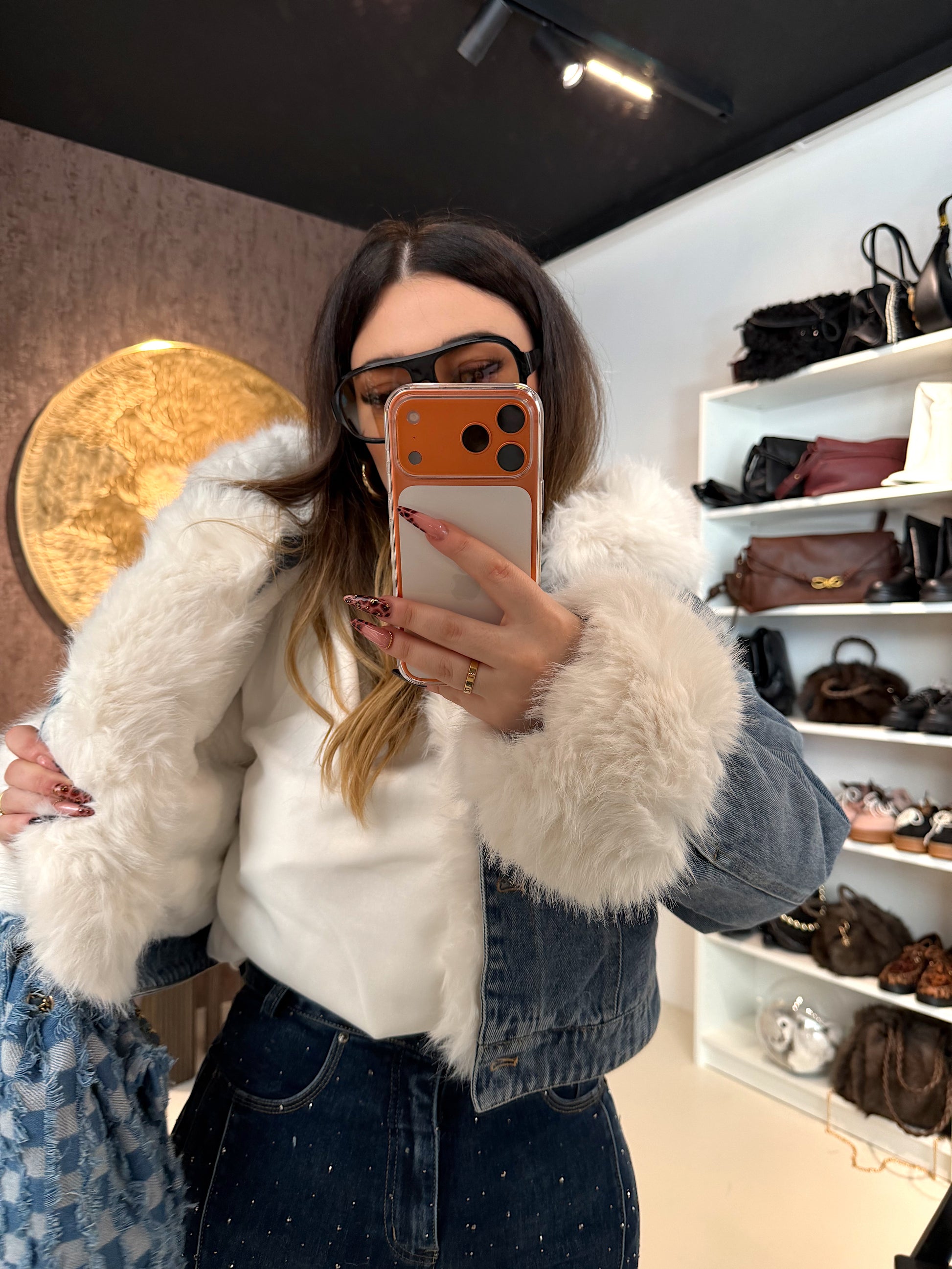 Giaccone di jeans pelo bianco - R.a. Boutique