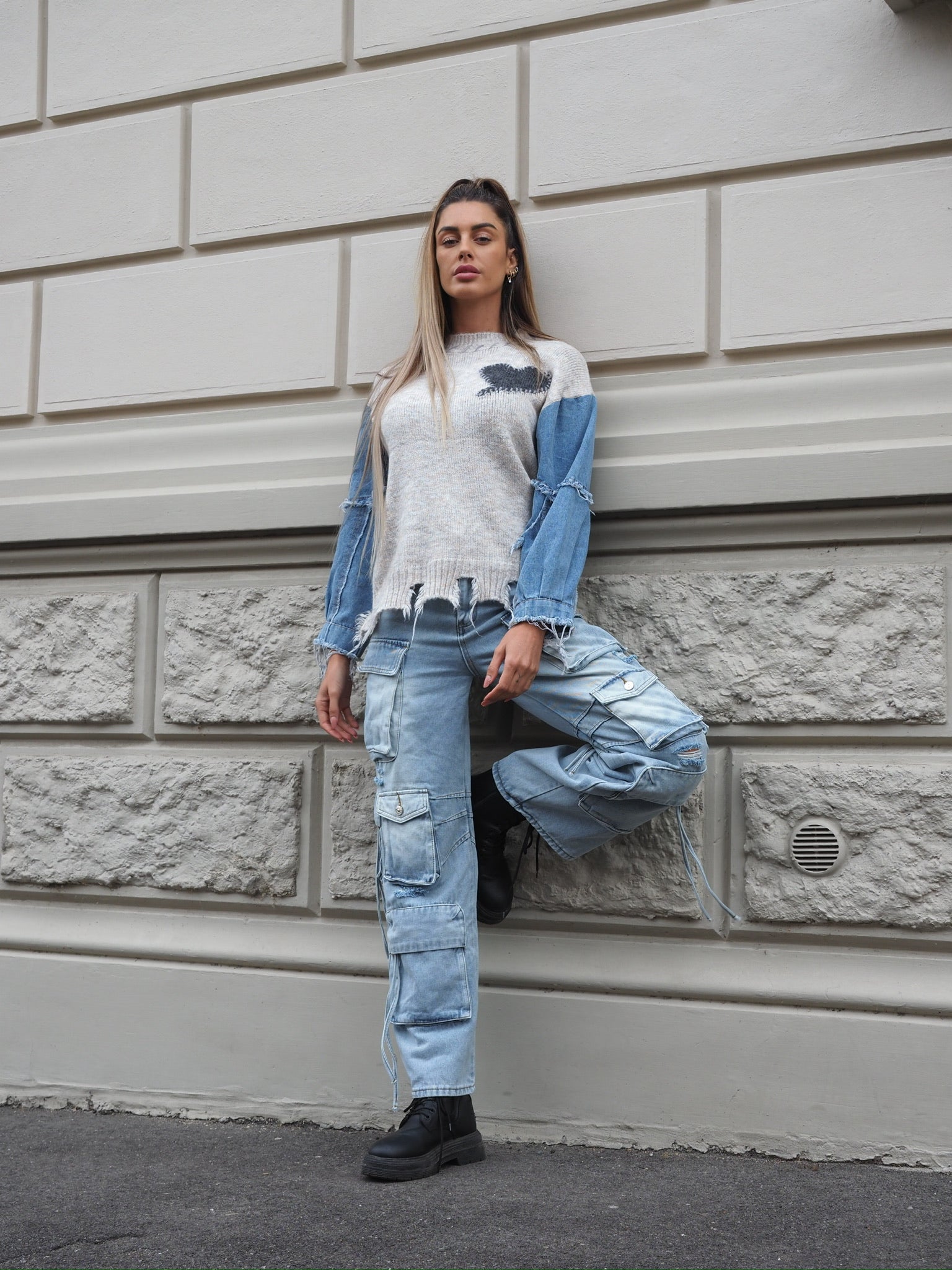 Maglione over con dettaglio in jeans - R.a. Boutique 