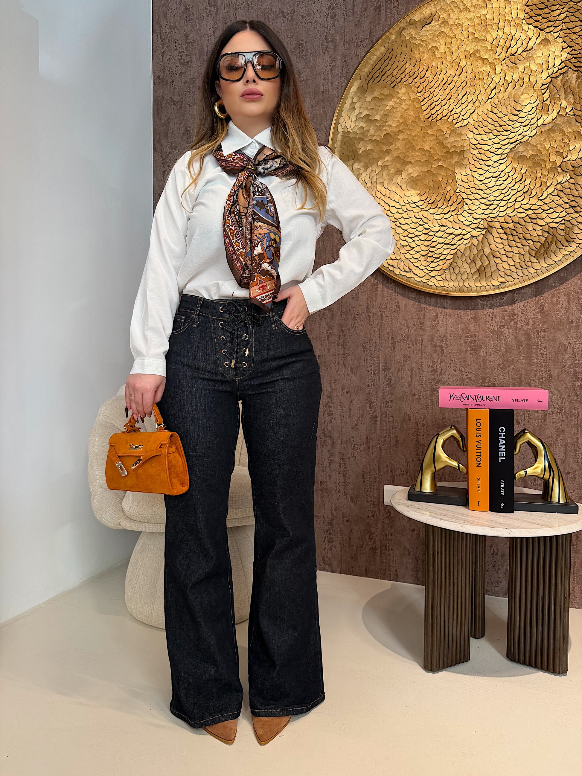 Foulard con dettaglio marrone - R.a. Boutique