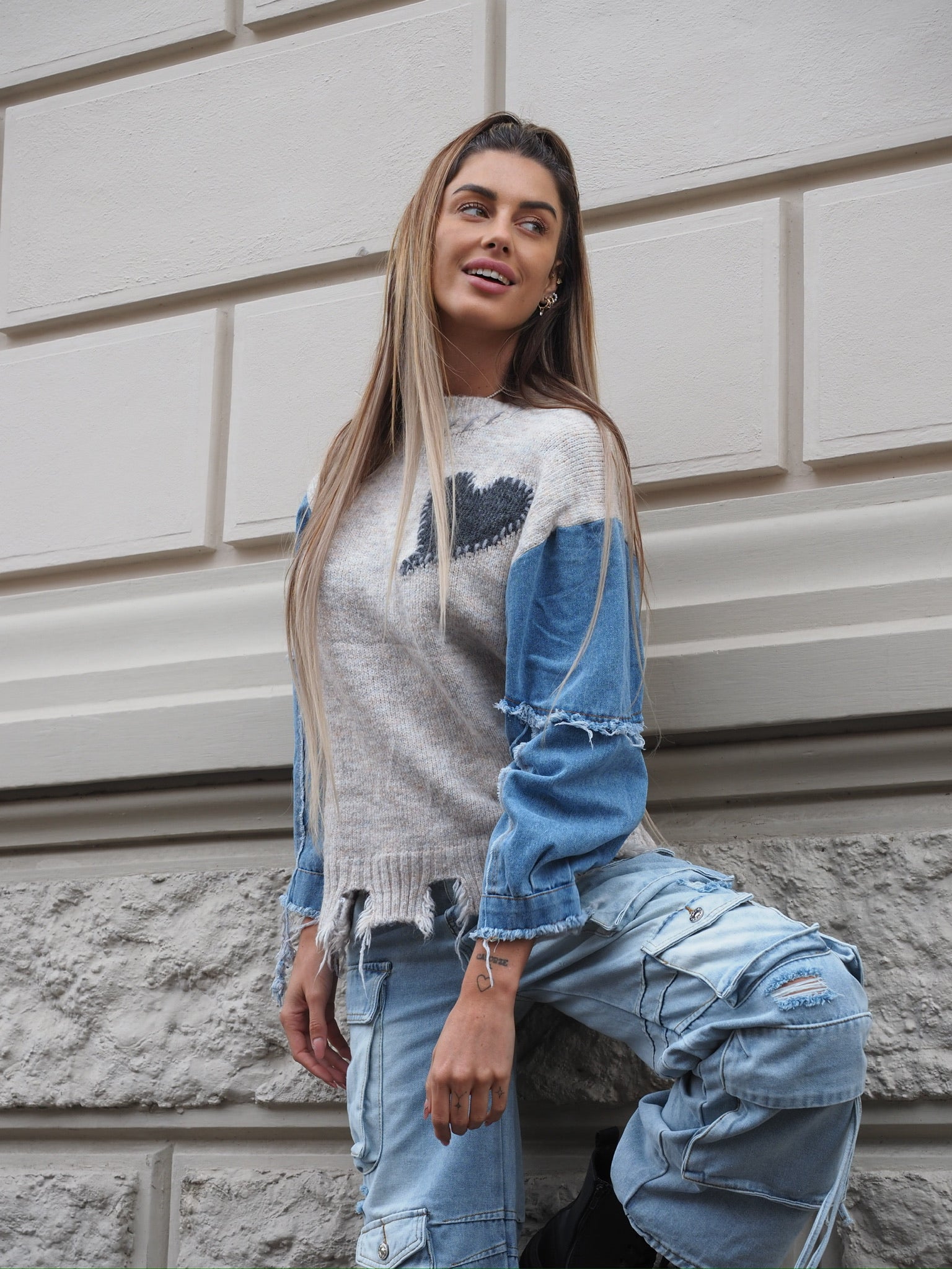 Maglione over con dettaglio in jeans - R.a. Boutique 