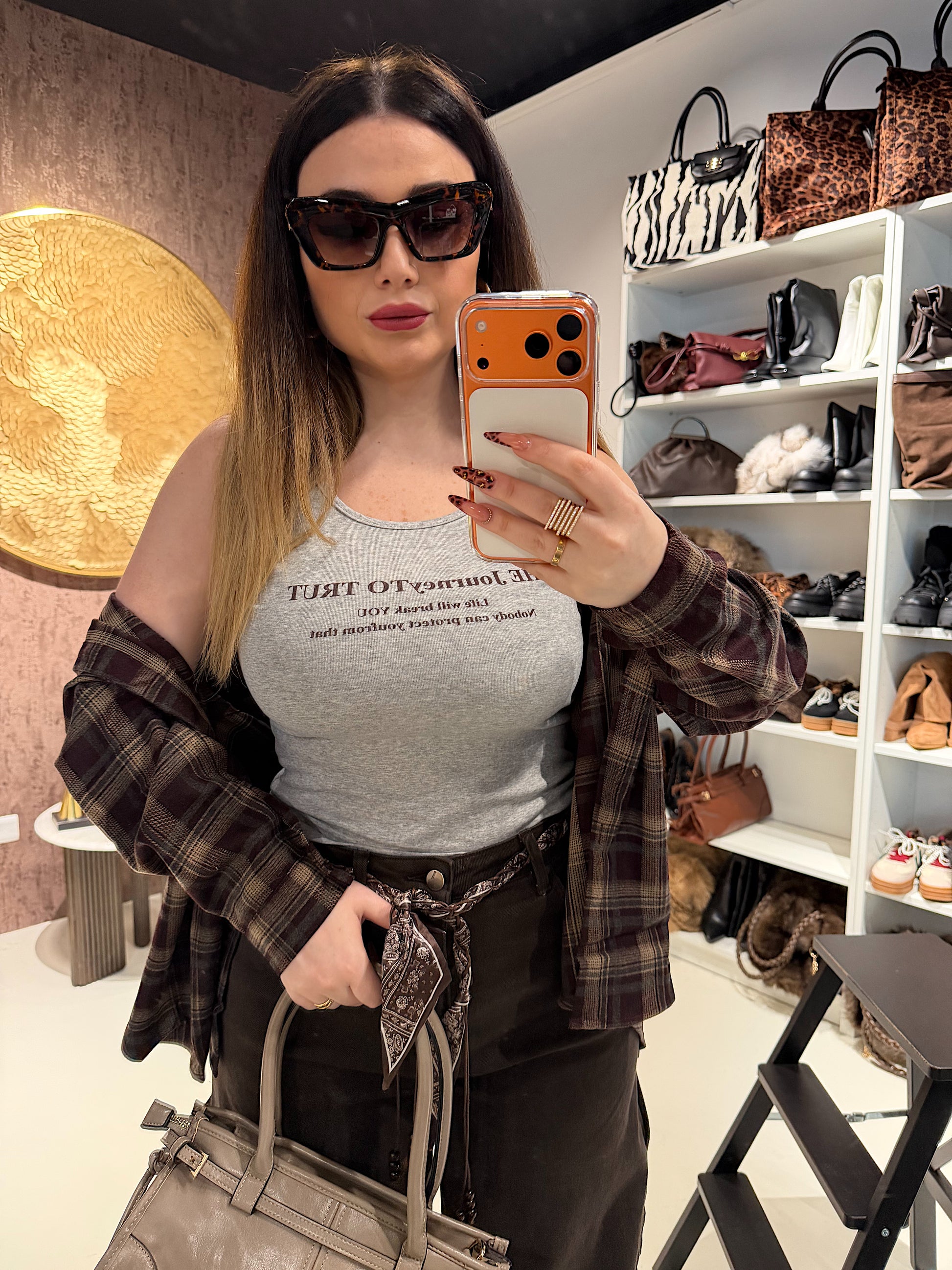 Camicia sfumatura marrone con canotta inclusa - R.a. Boutique