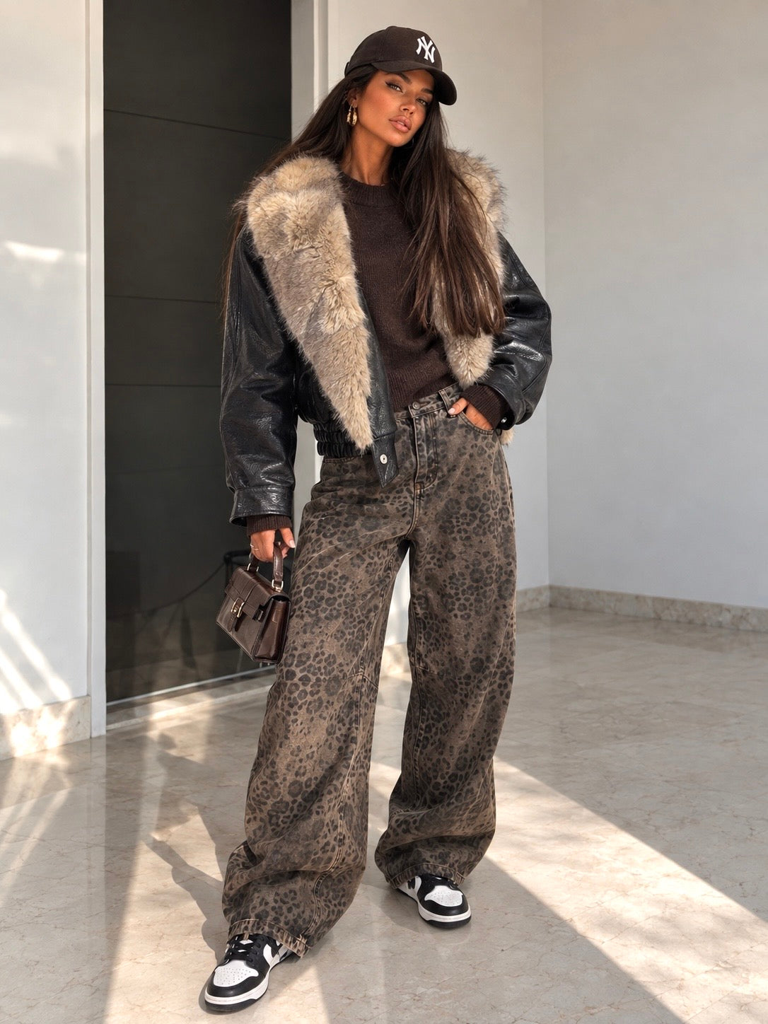 Jeans Leopardato Wide Leg Marrone - R.a. Boutique