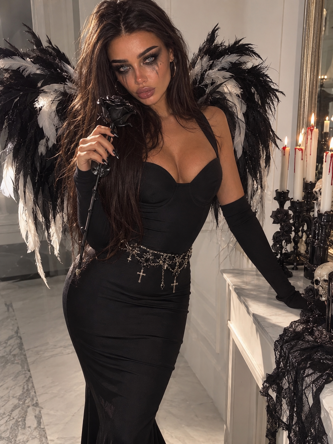 DARK ANGEL -Completo body e gonna nero - R.a. Boutique