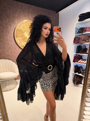 Blusa Nera Elegante con Maniche a Rouches - R.a. Boutique