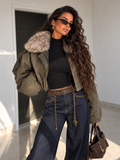 Bomber Verde Oliva Foderato con Collo in Pelliccia Removibile - R.a. Boutique