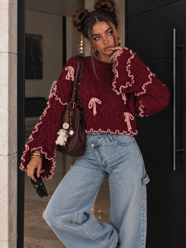 Maglioncino Bordeaux con Fiocchi Rosa