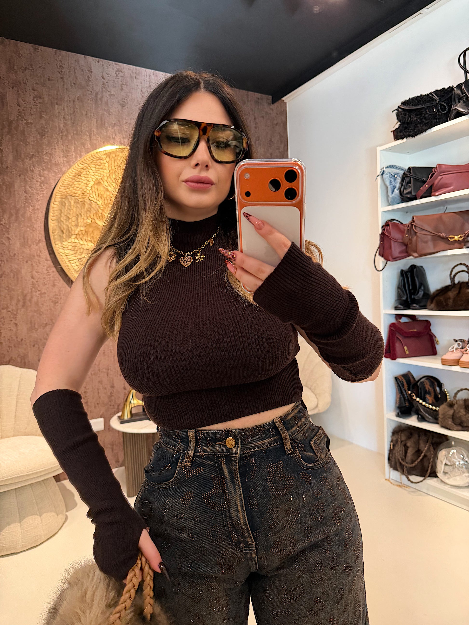 Top a Collo Alto con Manicotti Coordinati - R.a. Boutique