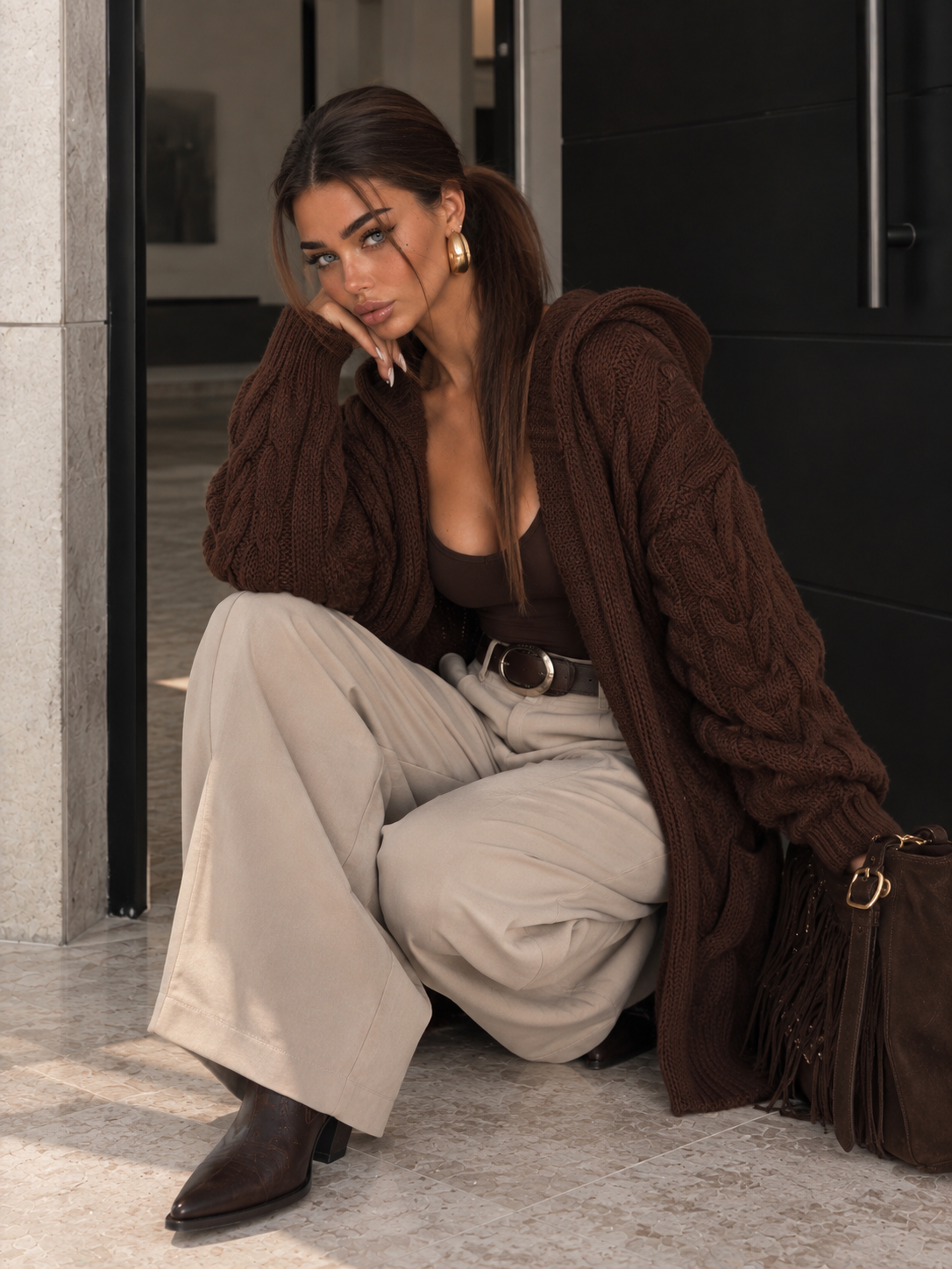 Pantalone Palazzo Beige con Cintura - R.a. Boutique