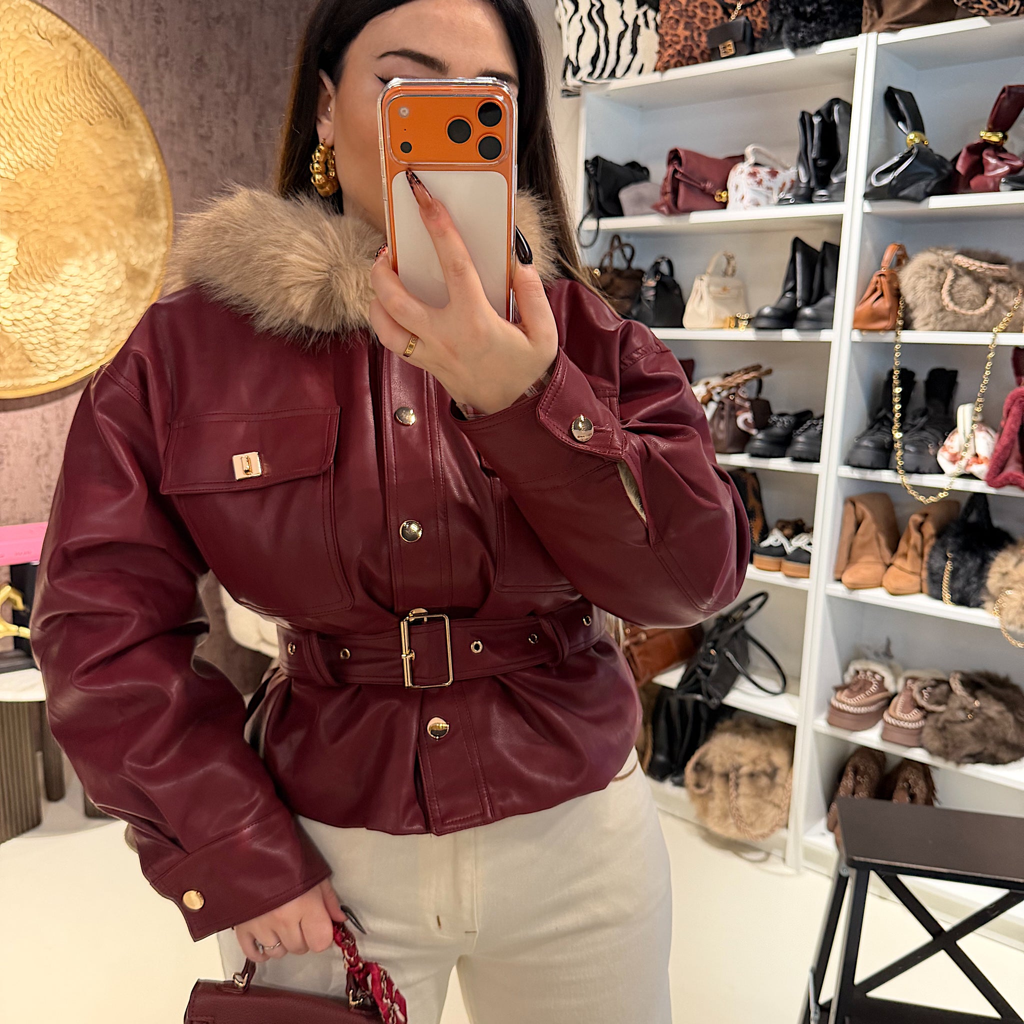 Giaccone con Cintura e Collo in Eco-pelle - R.a. Boutique