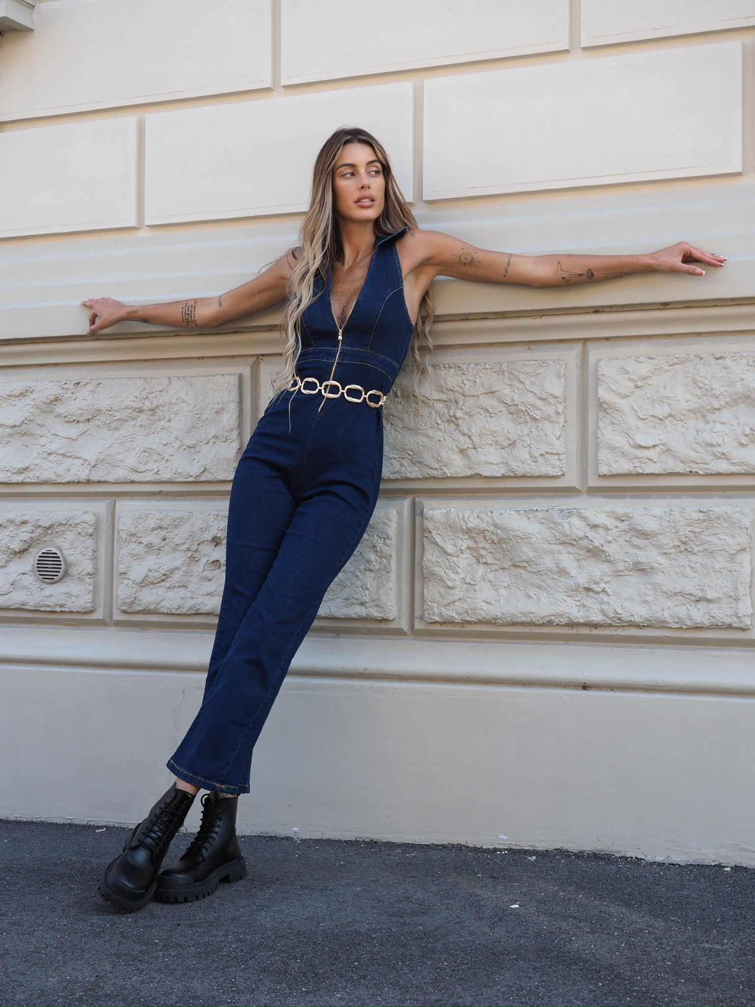 Tuta in jeans con zip - R.a. Boutique 