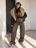 Bomber Nero Effetto Pelle con Maxi Collo Effetto Pelliccia - R.a. Boutique