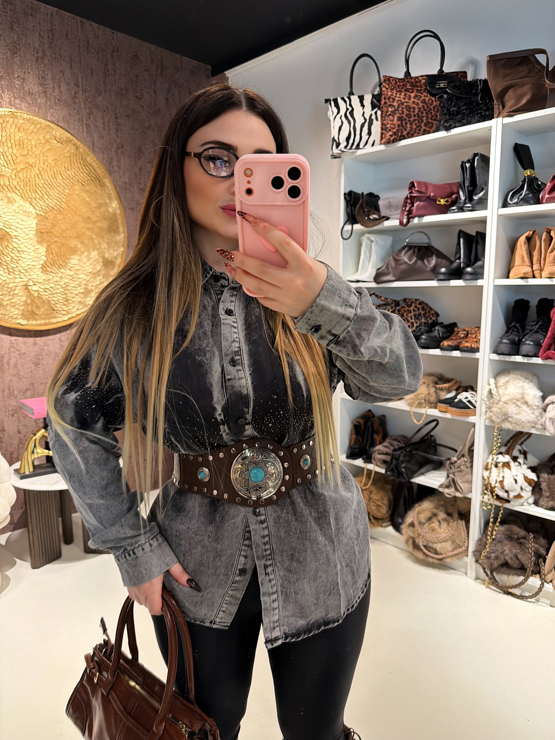 Maxi camicione in jeans e strass - R.a. Boutique