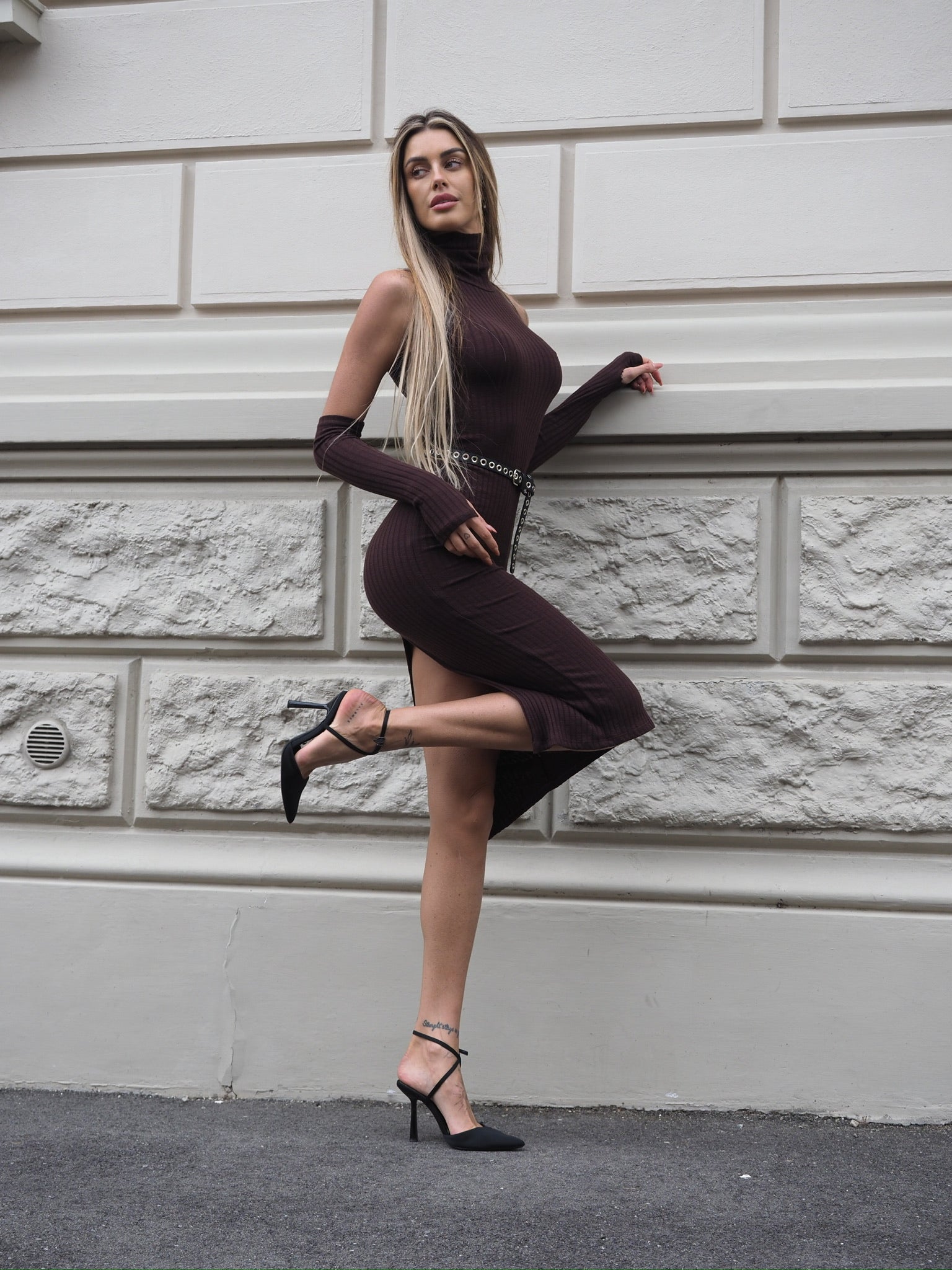 Abito lungo choco con manicotti - R.a. Boutique 