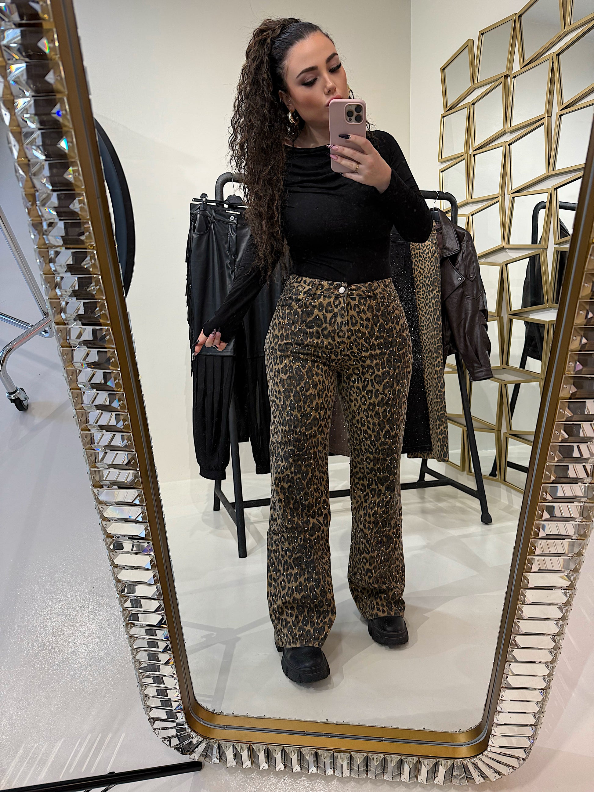 Pantalone con strass animalier - R.a. Boutique