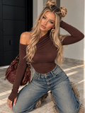 Body Drappeggiato con Spalla Scesa - Marrone - R.a. Boutique