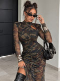 Abito Midi Camouflage in Velo con Cut-Out Laterale - R.a. Boutique
