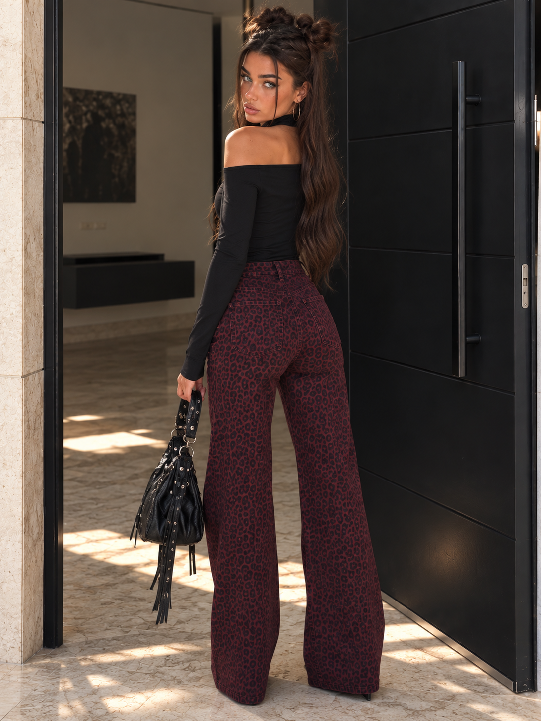 Jeans Palazzo Leopardato Bordeaux - R.a. Boutique