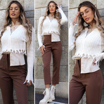 Maglioncino sfrangiato con cappuccio - R.a. Boutique 