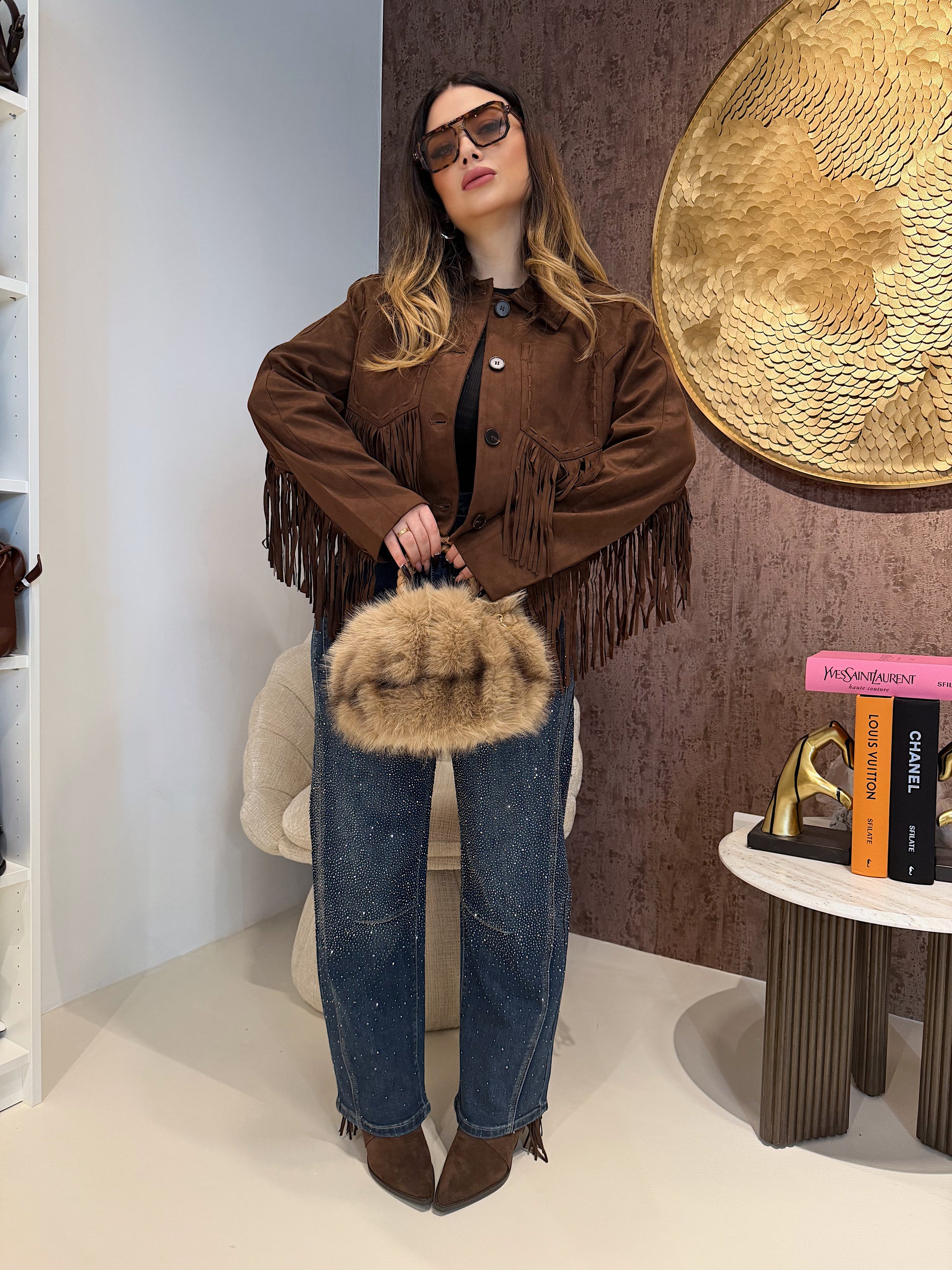 Giacca in camoscio con frange - R.a. Boutique