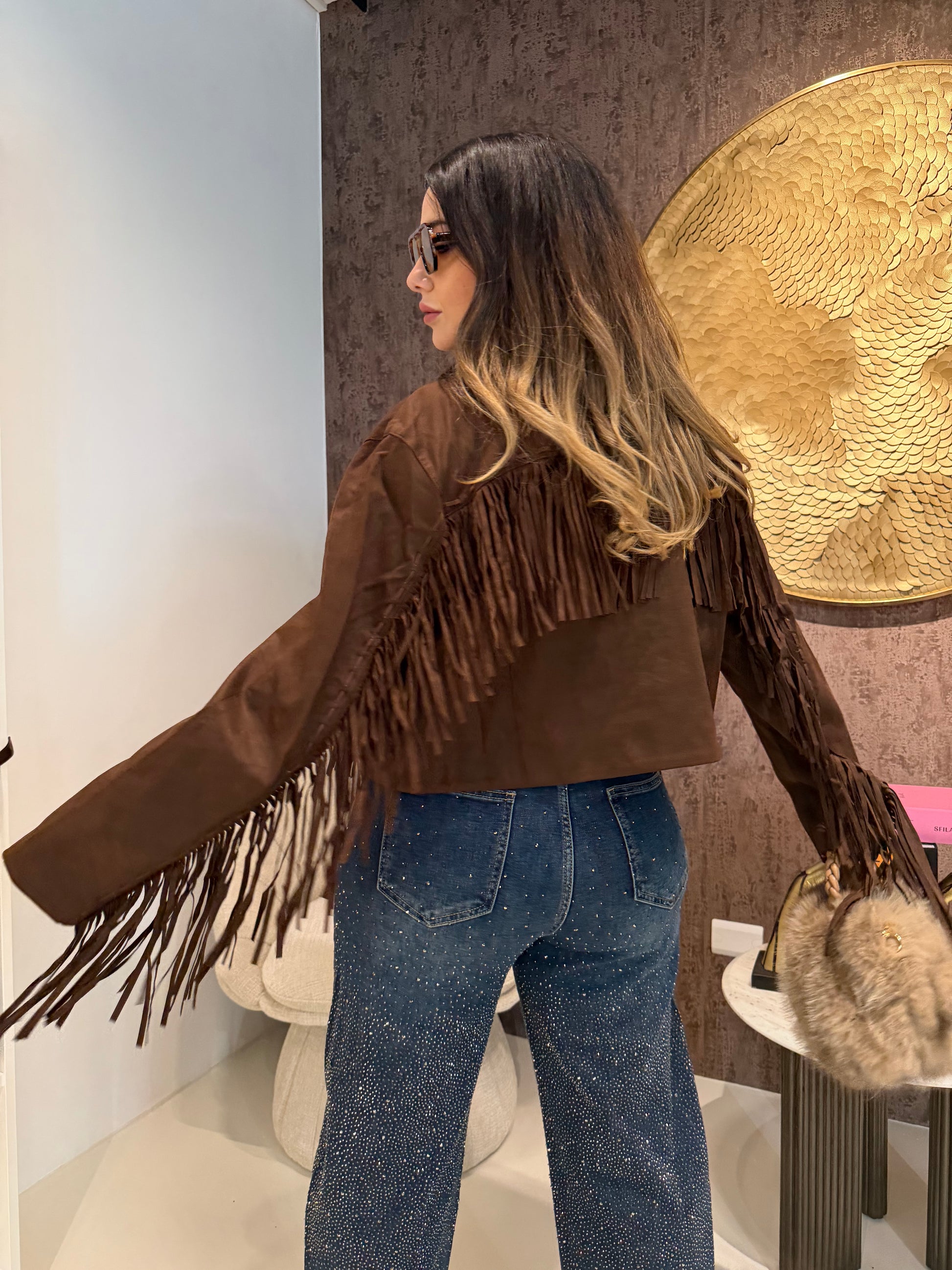 Giacca in camoscio con frange - R.a. Boutique