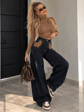 Jeans Palazzo Black Leopard Studs - R.a. Boutique