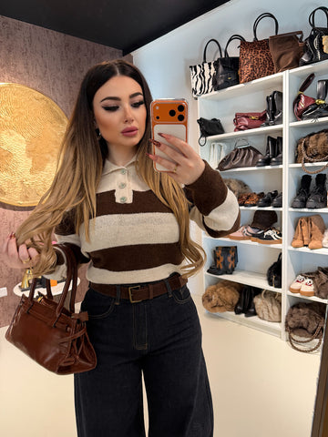 Maglioncino a righe con colletto - R.a. Boutique