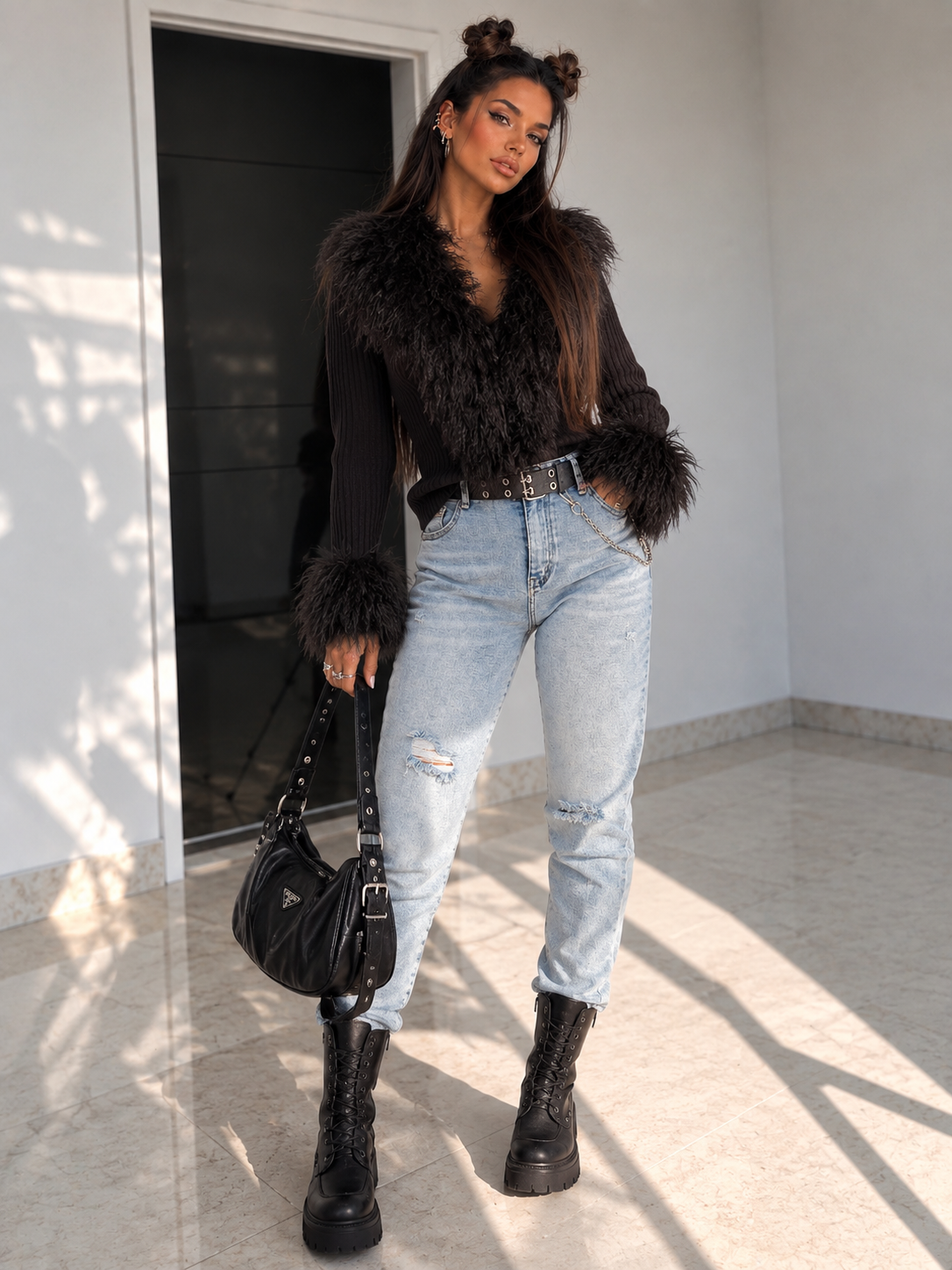 Jeans aderente con cintura e catenina - R.a. Boutique