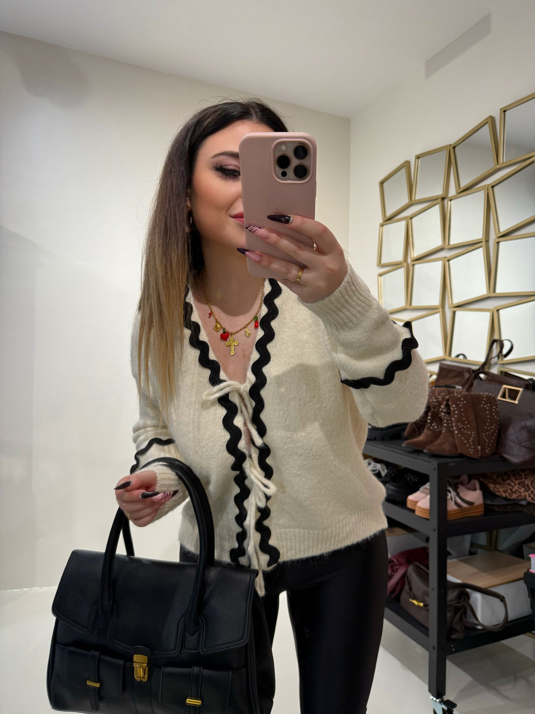 Cardigan con ricamo e lacci - R.a. Boutique