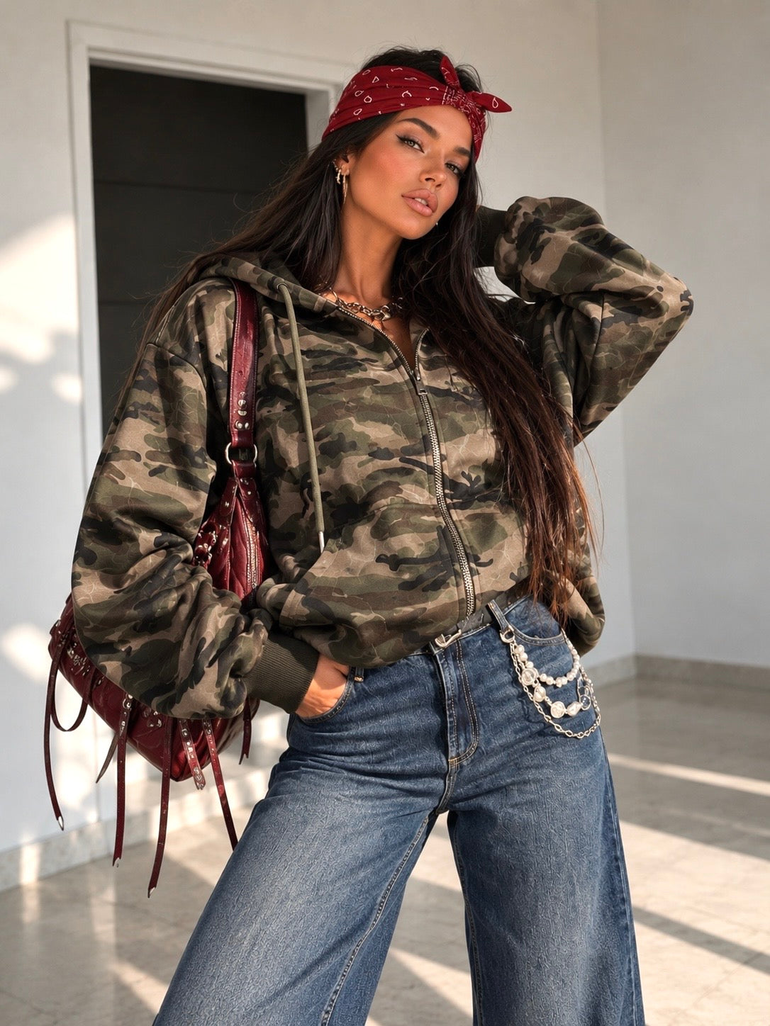 Felpa Camouflage Oversize con Zip e Cappuccio - R.a. Boutique