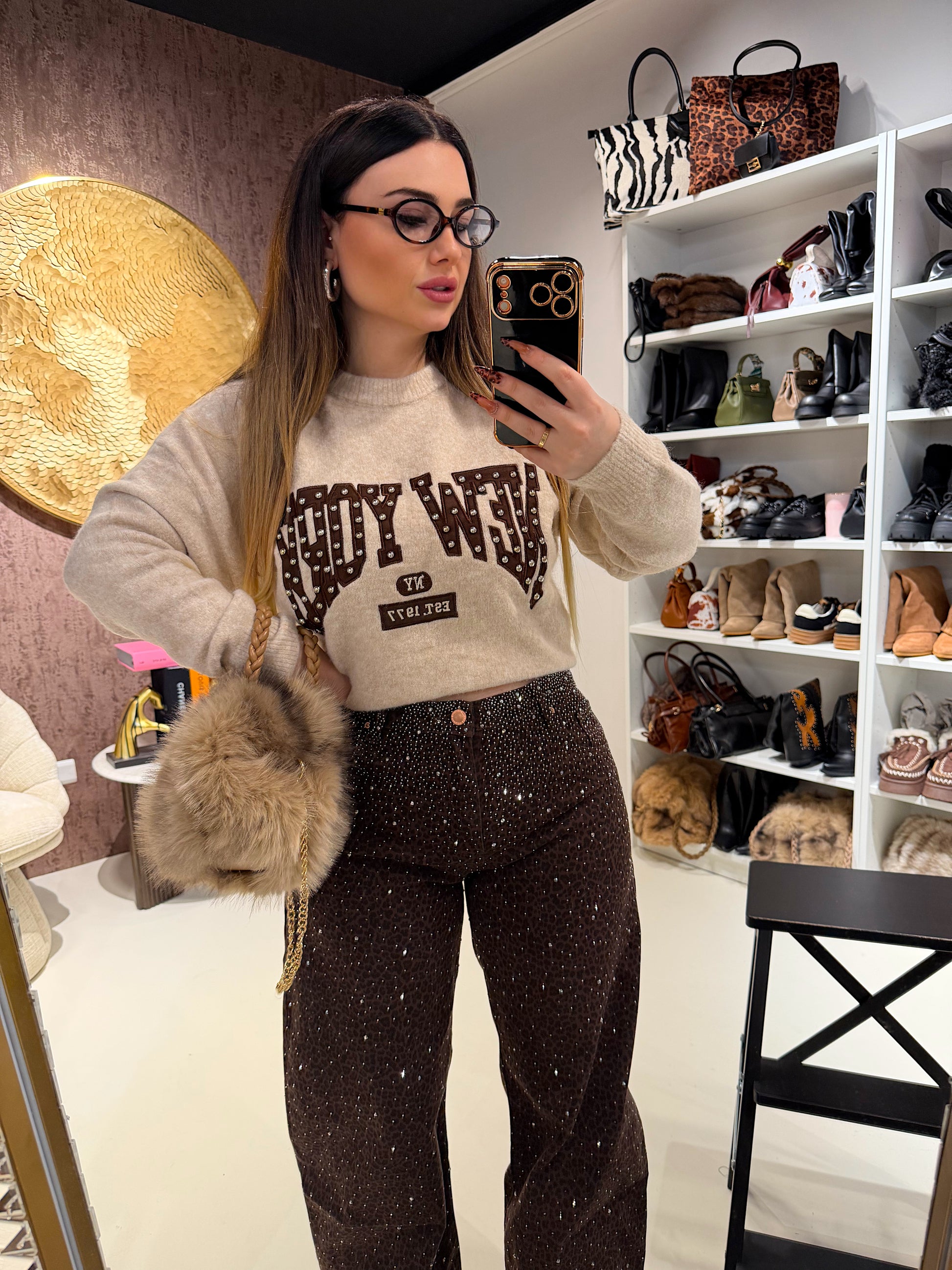 Jeans maculato con strass - R.a. Boutique