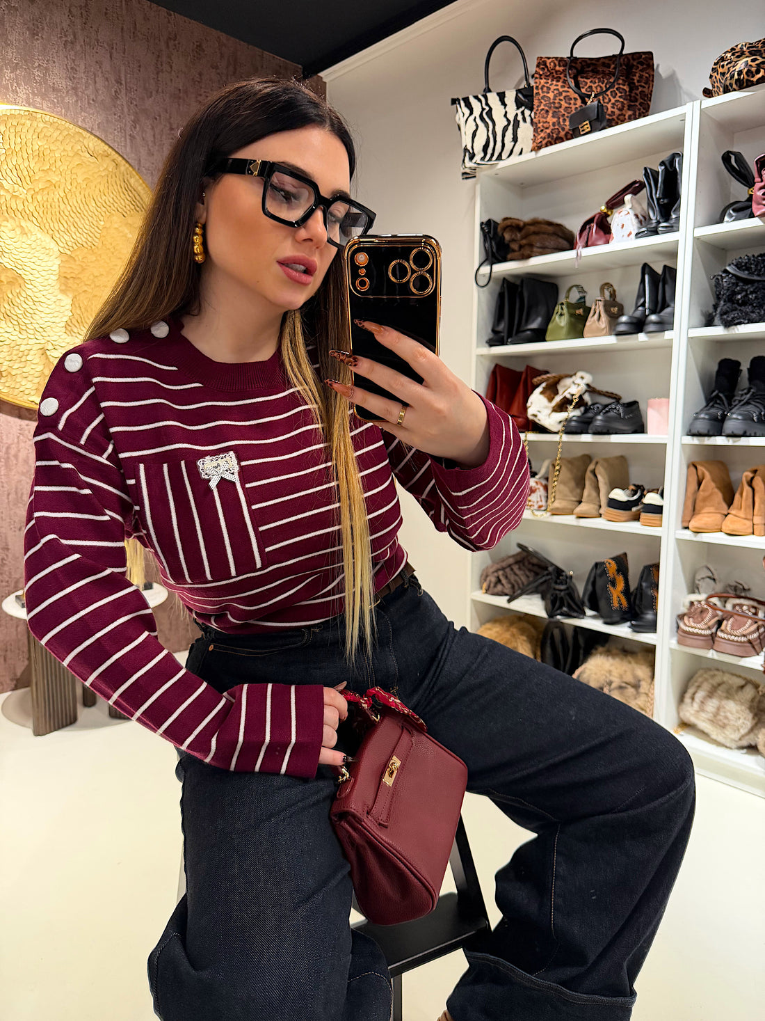 Maglioncino a righe bordeaux - R.a. Boutique