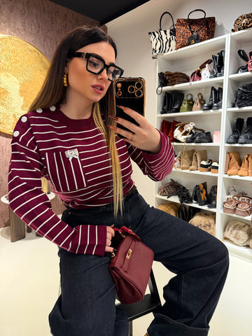 Maglioncino a righe bordeaux - R.a. Boutique