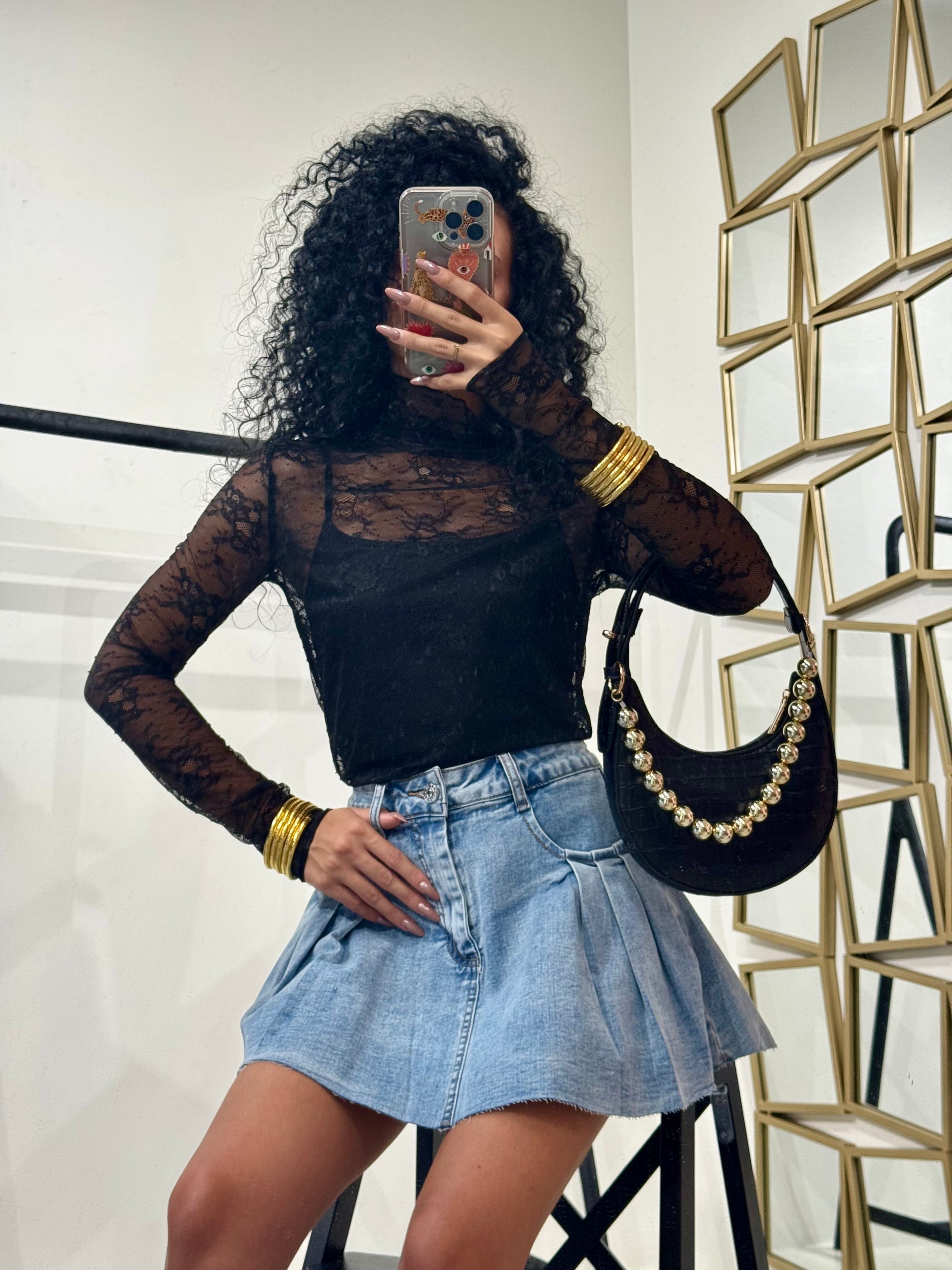 Gonna in denim con pieghe - R.a. Boutique