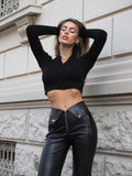 Maglioncino crop nero con zip - R.a. Boutique 