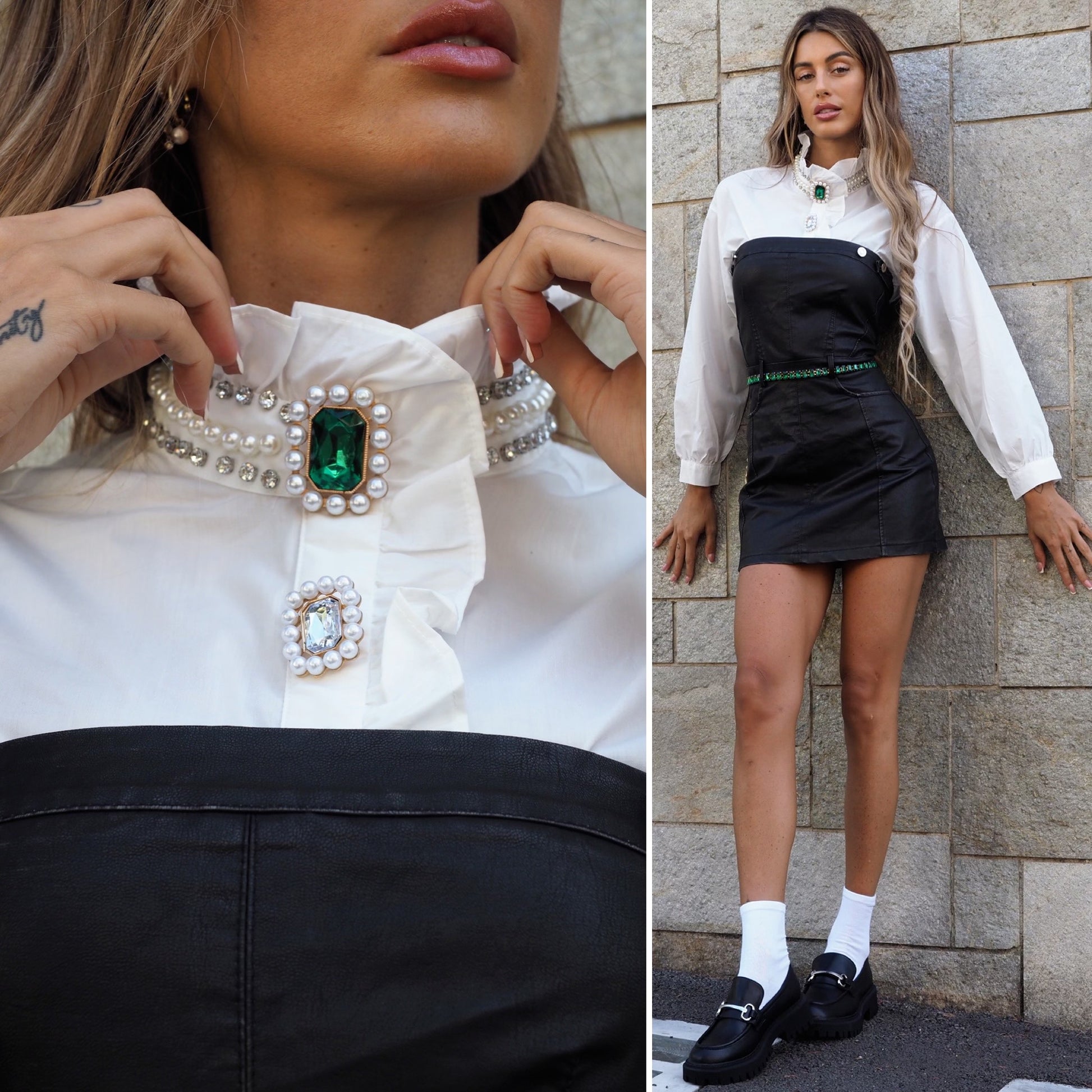 Camicia con bottoni gioiello - R.a. Boutique 