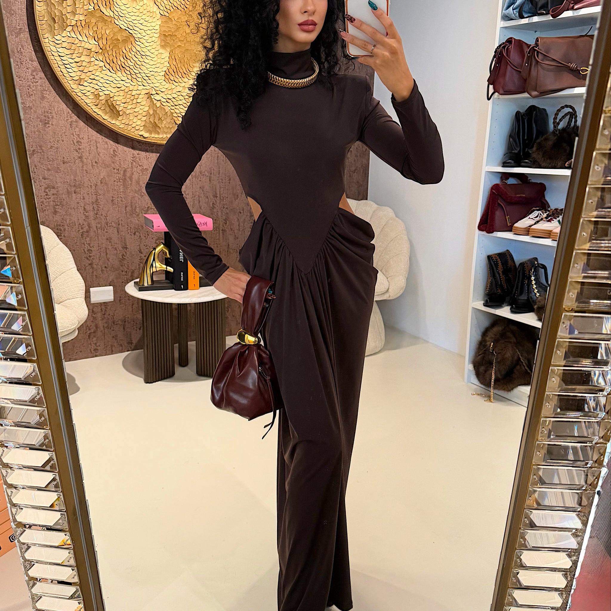 Abito lungo cut-out Caffè Elegance - R.a. Boutique