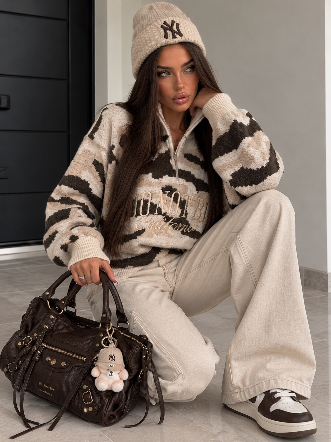 Maglione Camouflage con Zip Do Not Be California Beige - R.a. Boutique