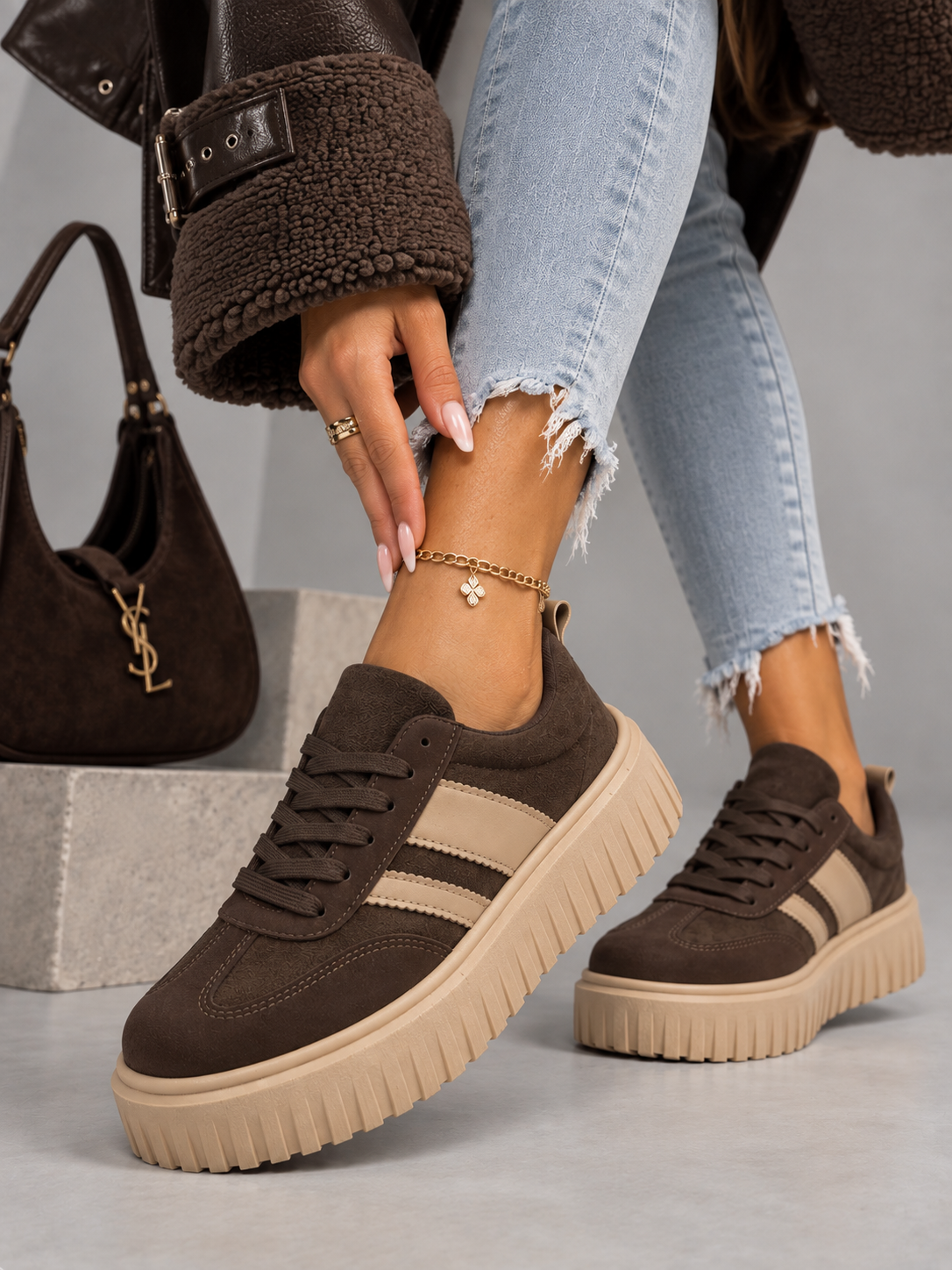 Sneakers Platform Mocha con Dettagli Beige - R.a. Boutique