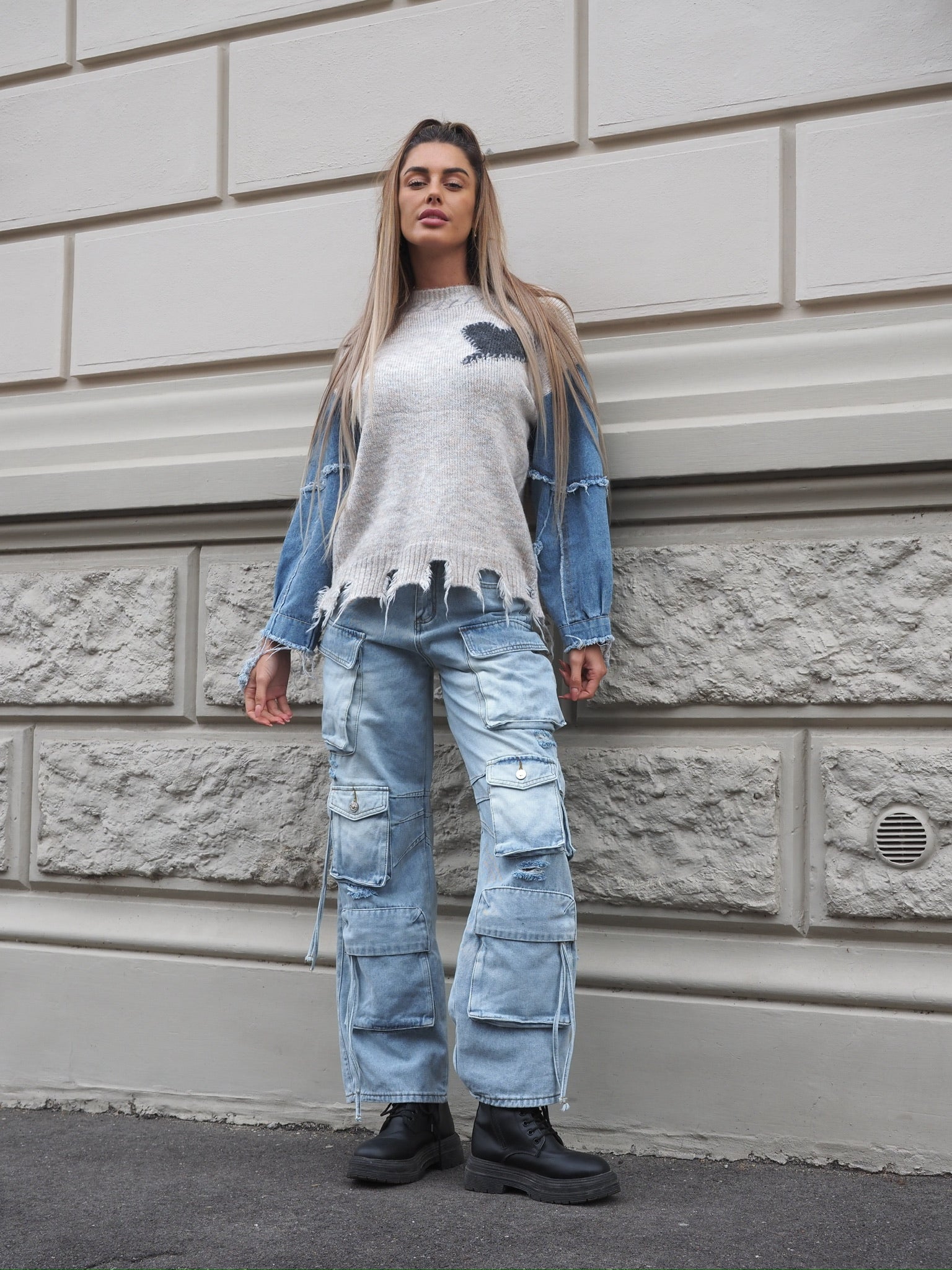 Maglione over con dettaglio in jeans - R.a. Boutique 