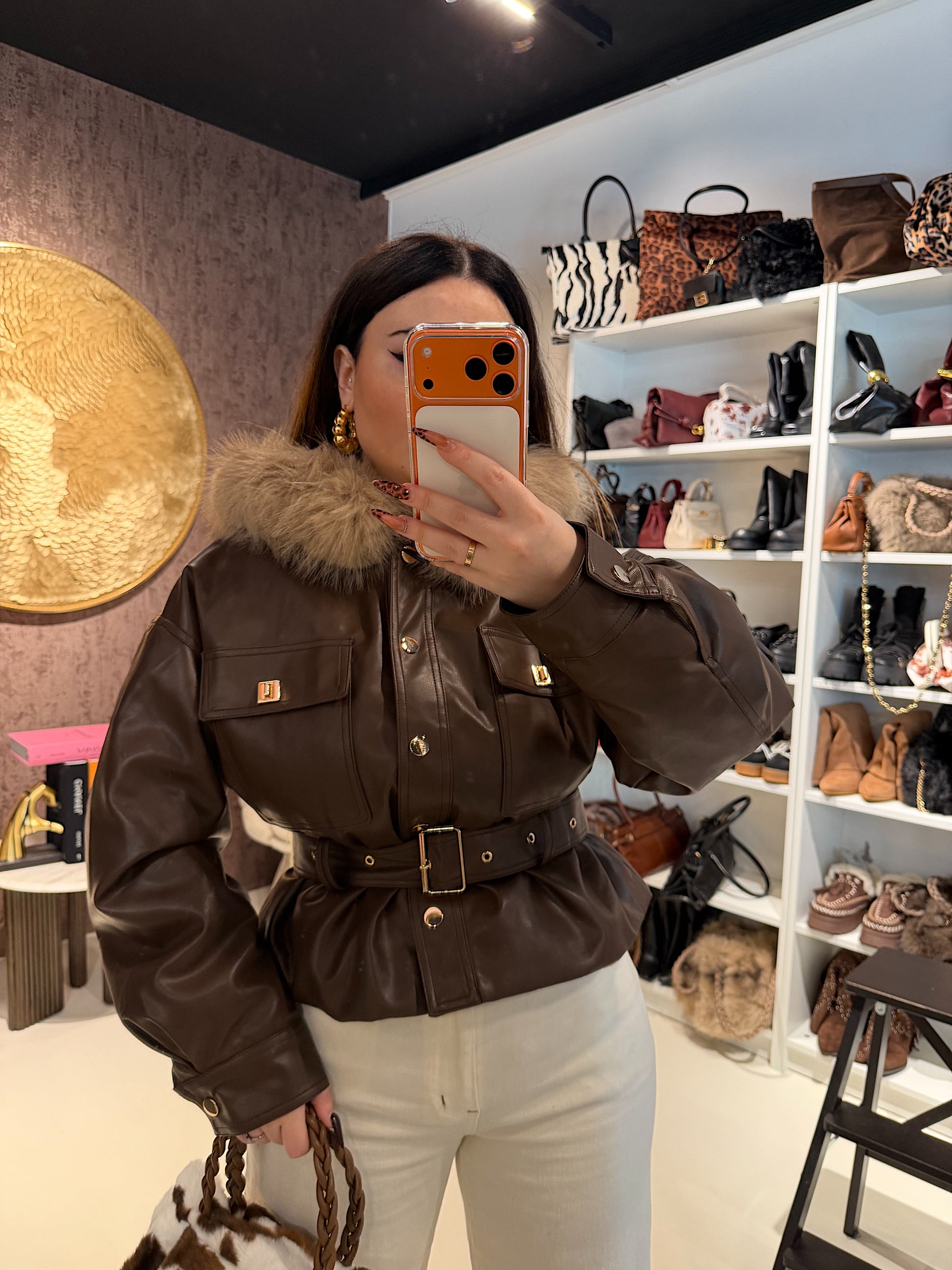 Giaccone con Cintura e Collo in Eco-pelle - R.a. Boutique