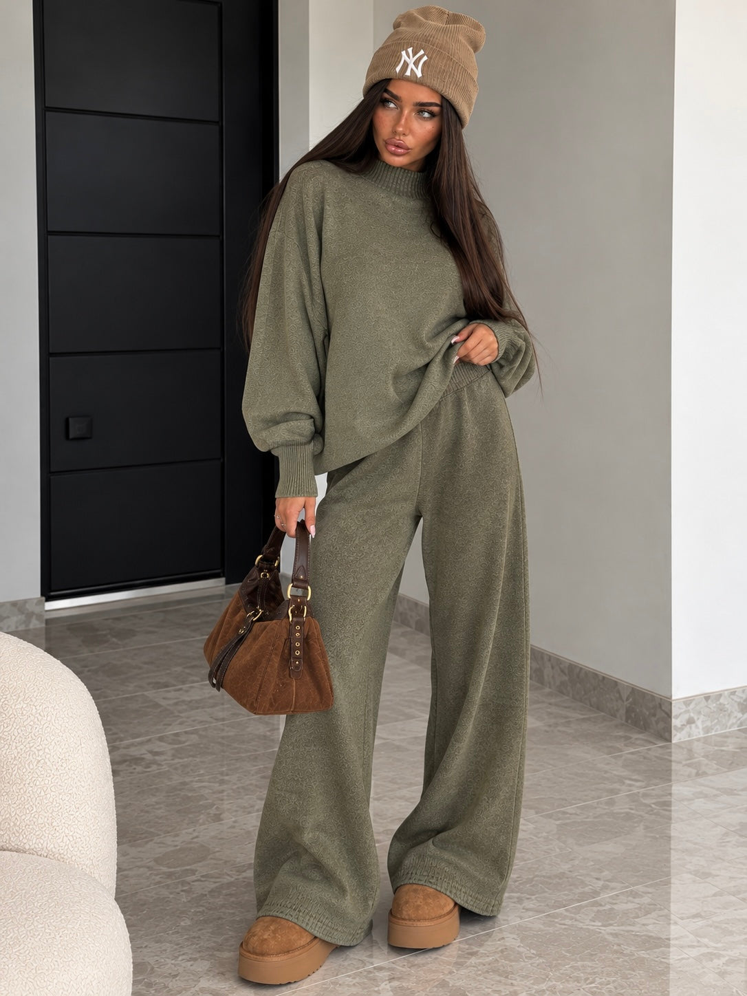 Completo Soft Winter in Maglia con Pantalone – Verde Oliva Morbido - R.a. Boutique