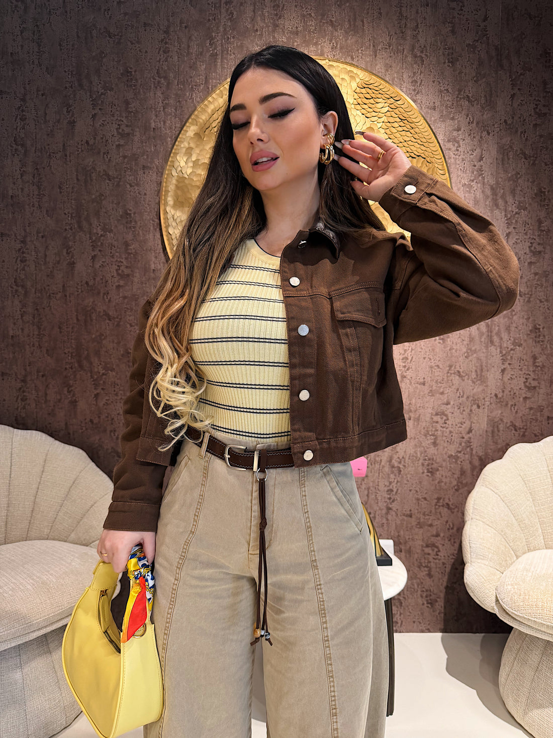 Giacca brown collo ecopelle - R.a. Boutique