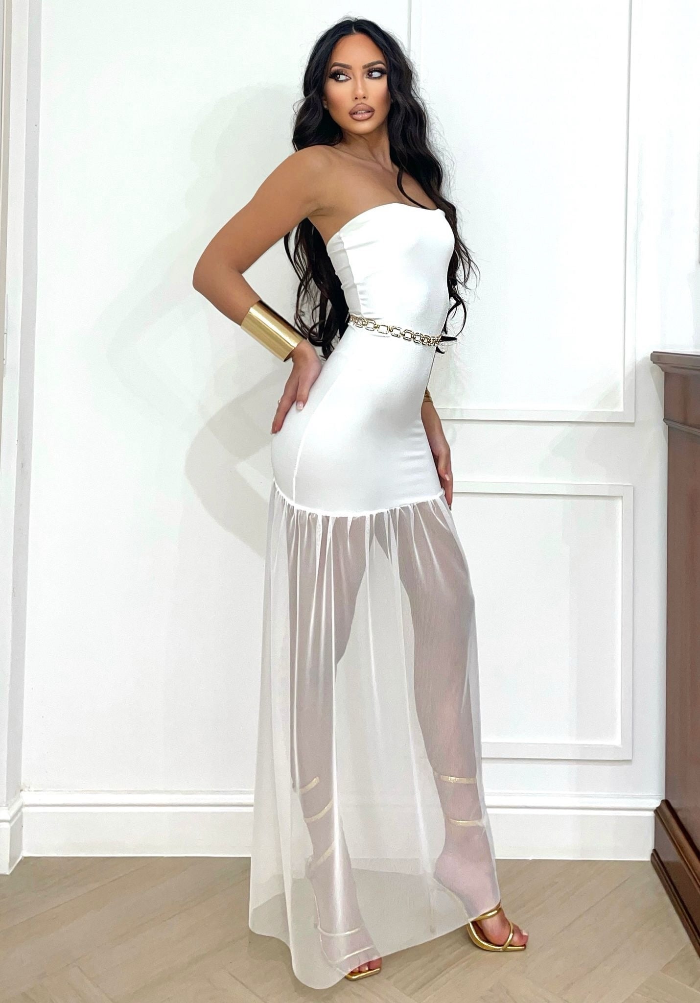 Abito a fascia con gonna in tulle bianco - R.a. Boutique