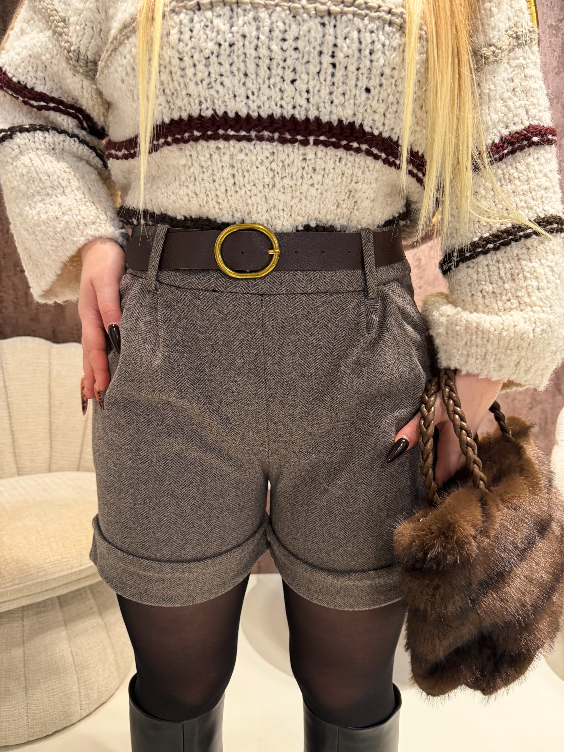 Short in panno con cintura - R.a. Boutique