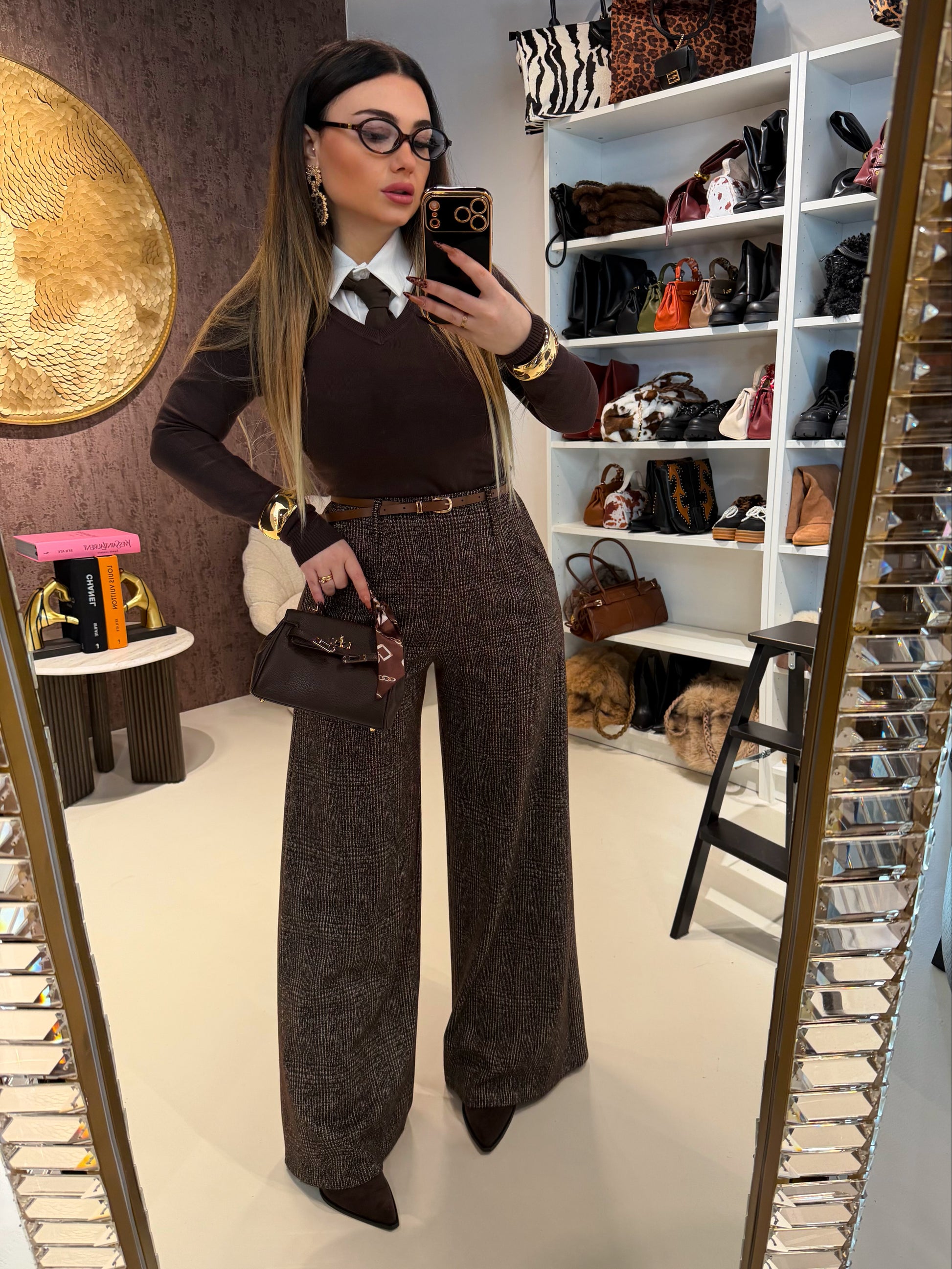 Pantalone city scuro con cinturina - R.a. Boutique