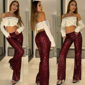 Pantaloni in paillettes bordeaux - R.a. Boutique