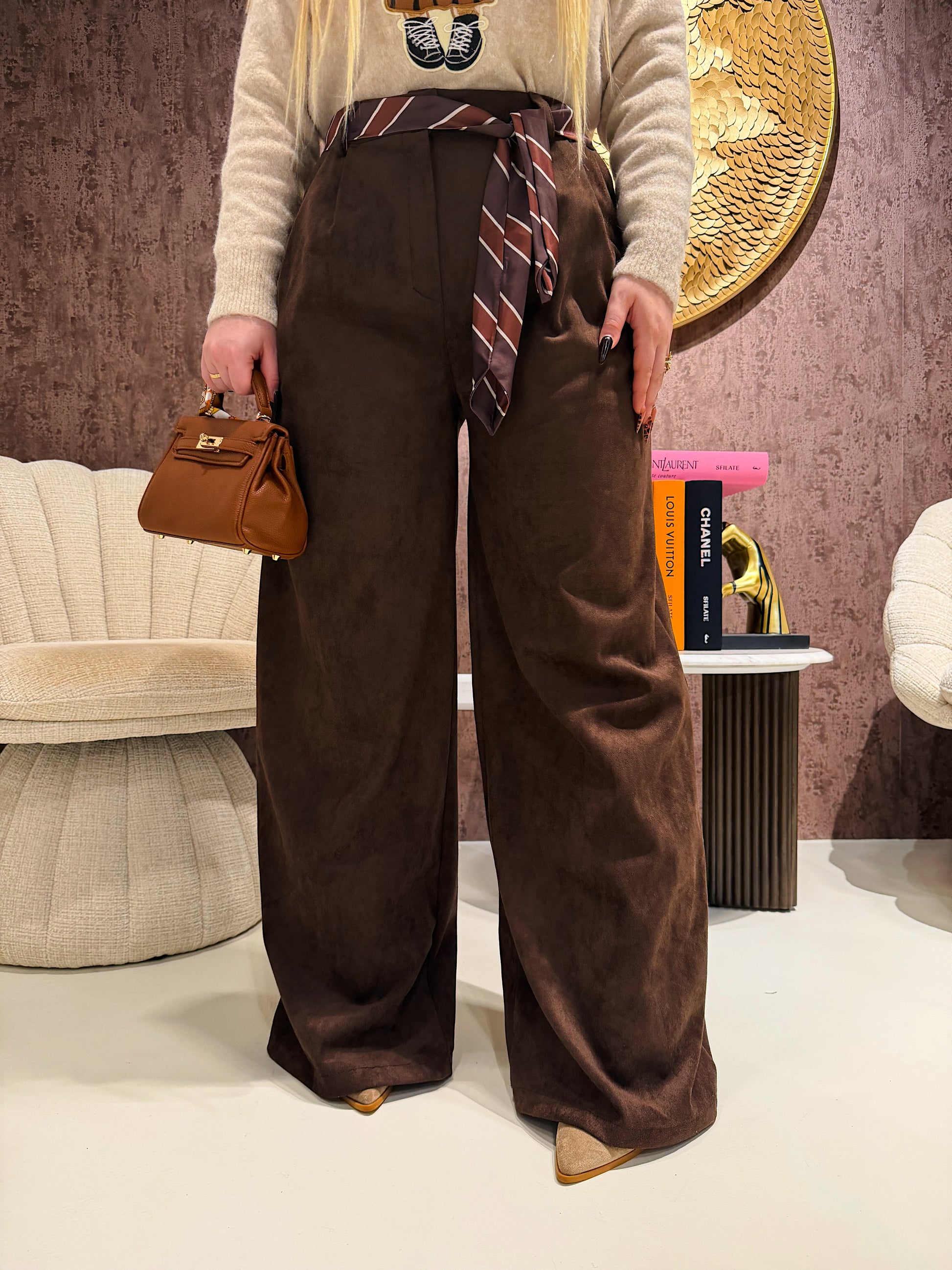 Pantalone in camoscio con cintura in vita - R.a. Boutique